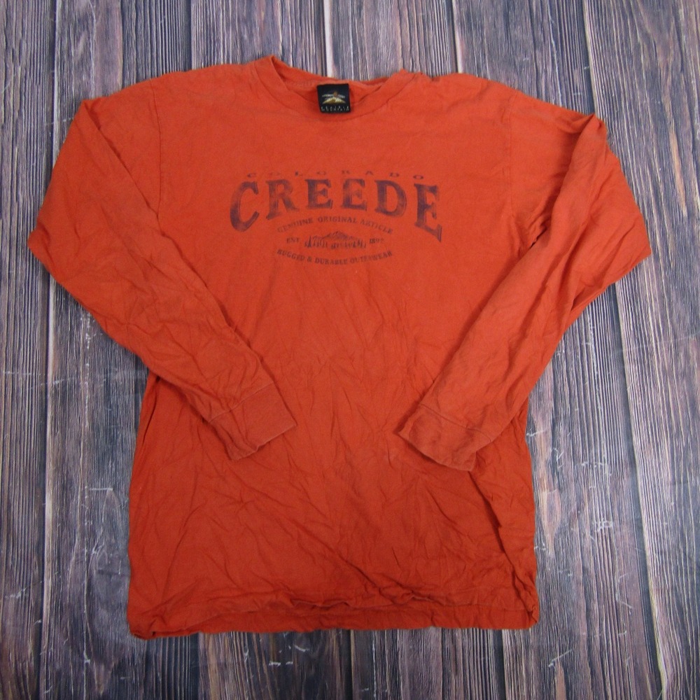 Prairie Mountain T-Shirt Mens Medium Orange Colorado Creede Long Sleeve Vintage